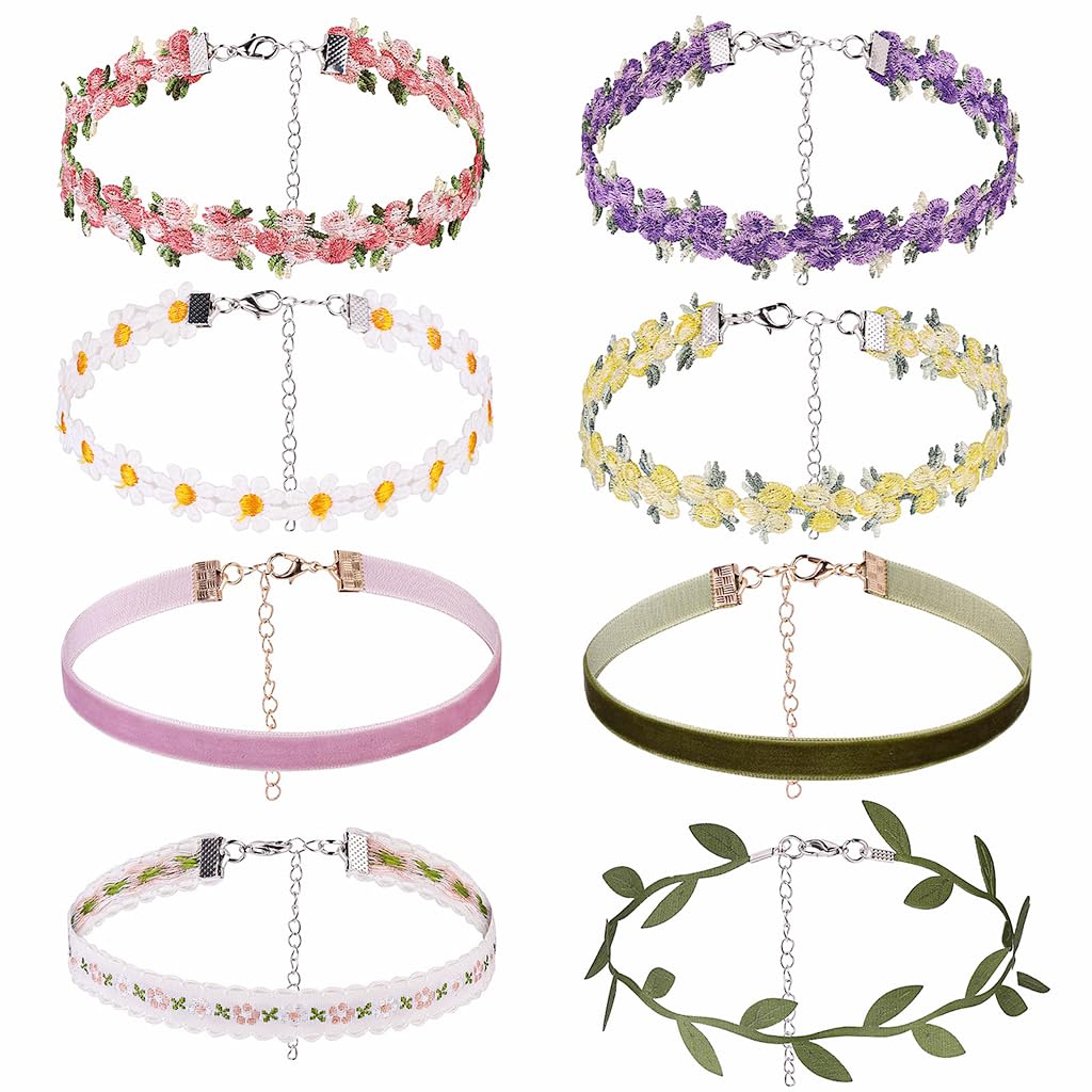 PALAY 8Pcs Floral Choker Necklace for Women, Choker Set for Women Latest Design Lace Flower Chokers, Fashion Velvet Necklace Choker, Gothic Punk Daisy Chain Choker for Women Girls (Adjustable) PALAY 8Pcs Floral Choker Necklace for Women, Choker Set for Women Latest Design Lace Flower Chokers, Fashion Velvet Necklace Choker, Gothic Punk Daisy Chain Choker for Women Girls (Adjustable)